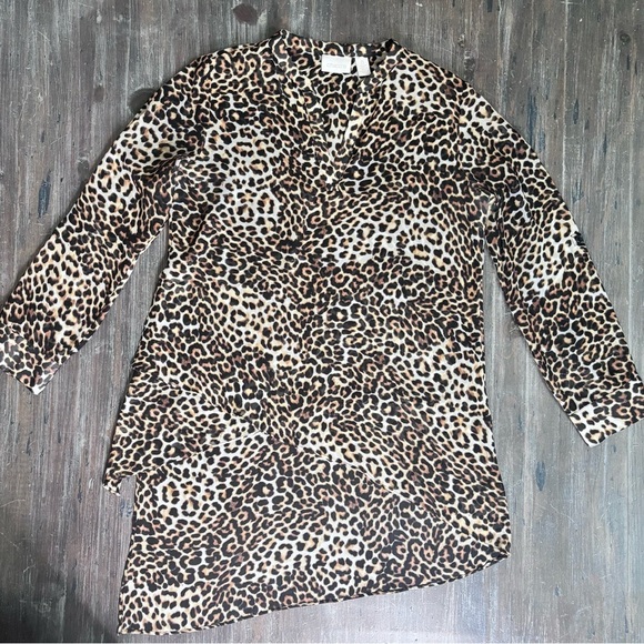 Chico's Asymmetrical Leopard Tunic Top Brown and Black Size 0 (Small) - Picture 1 of 10